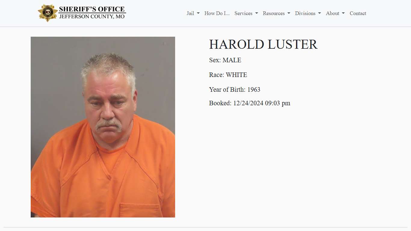HAROLD LUSTER Booked at the Jefferson County Jail