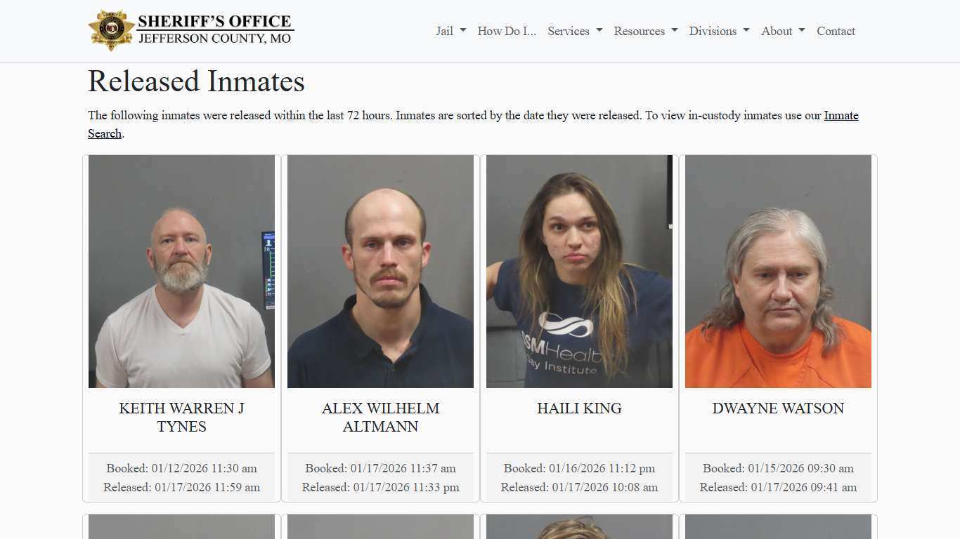 Recently Released Inmates | Jefferson County Sheriff's Office